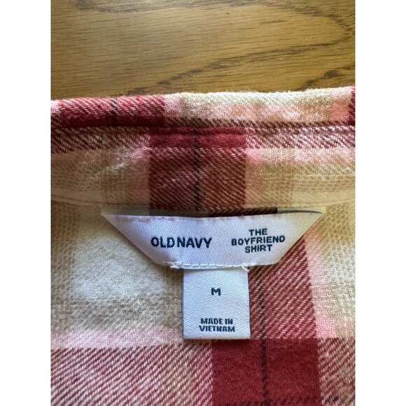 Old Navy The Boyfriend Shirt Size Medium Plaid Long Sleeve Button Down Cotton - Picture 3 of 13